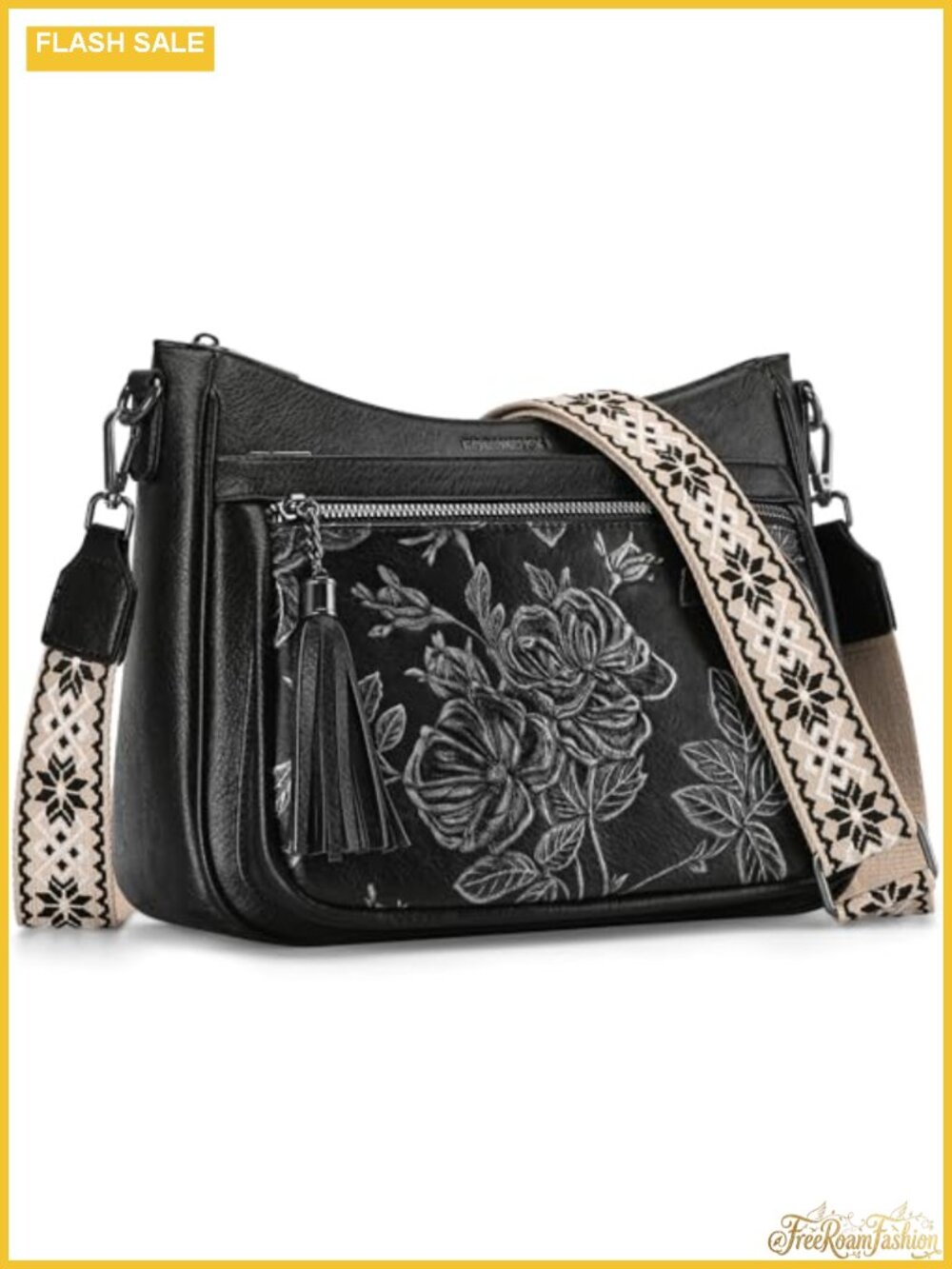 Vegan Leather Crossbody Bag Medium Wide Boho Strap Travel Purse